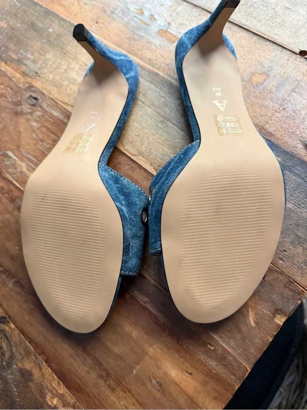 Anthropologie Denim Slide Mules with Silver Grommets